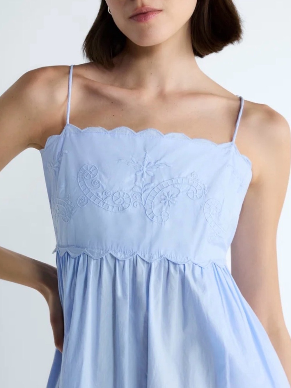 Light Blue Eyelet-Trim Midi Sundress with Spaghetti Straps - Picture 2 of 9